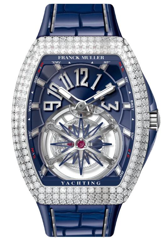 Best FRANCK MULLER Vanguard Gravity Yachting Steel White Diamonds Case V 45 T GR CS YACHT D (BL) (AC) (BL. BL AC) Replica Watch